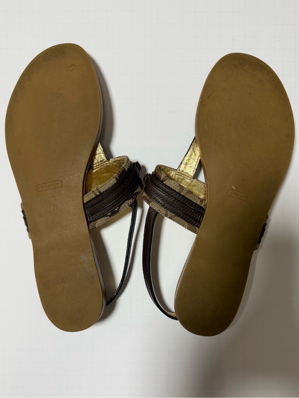 Coach Sammy T-strap Sandal Brown Gold Size 11 - Picture 8 of 8